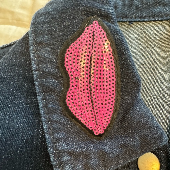 NY Collection Denim Jacket Sz L Blue Dark Wash 100% Cotton Embroidered Patchwork - Picture 12 of 16